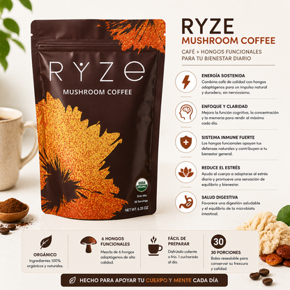 RYZE cafe en polvo con hongos